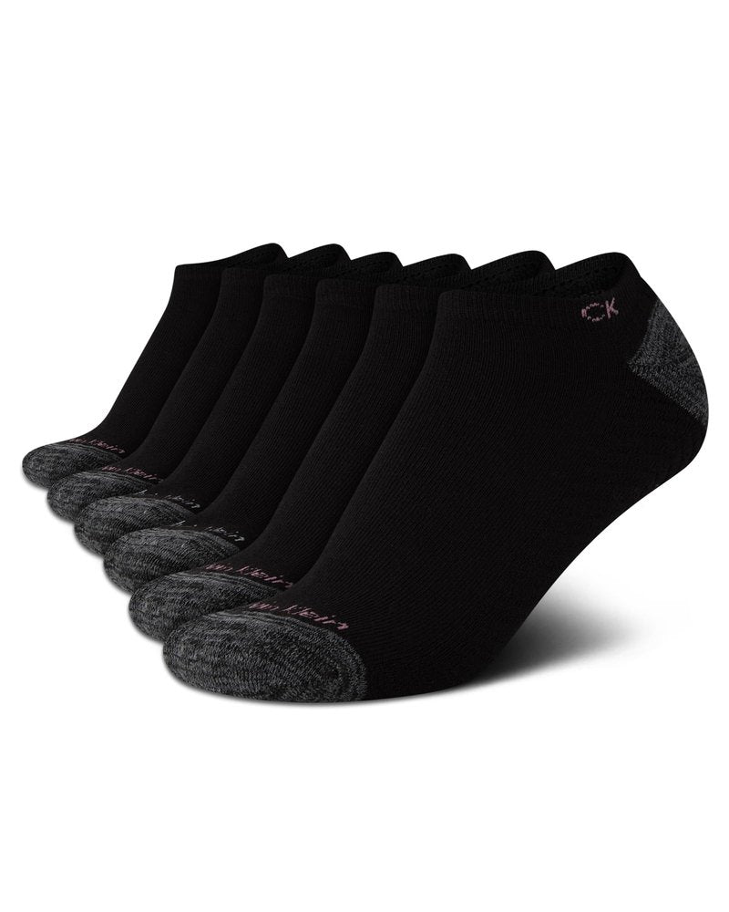 Calvin Klein Womens No Show Socks - 6 Pack Cushioned Athletic Performance Low Cut Running Socks for Women, Size 4-10, Black