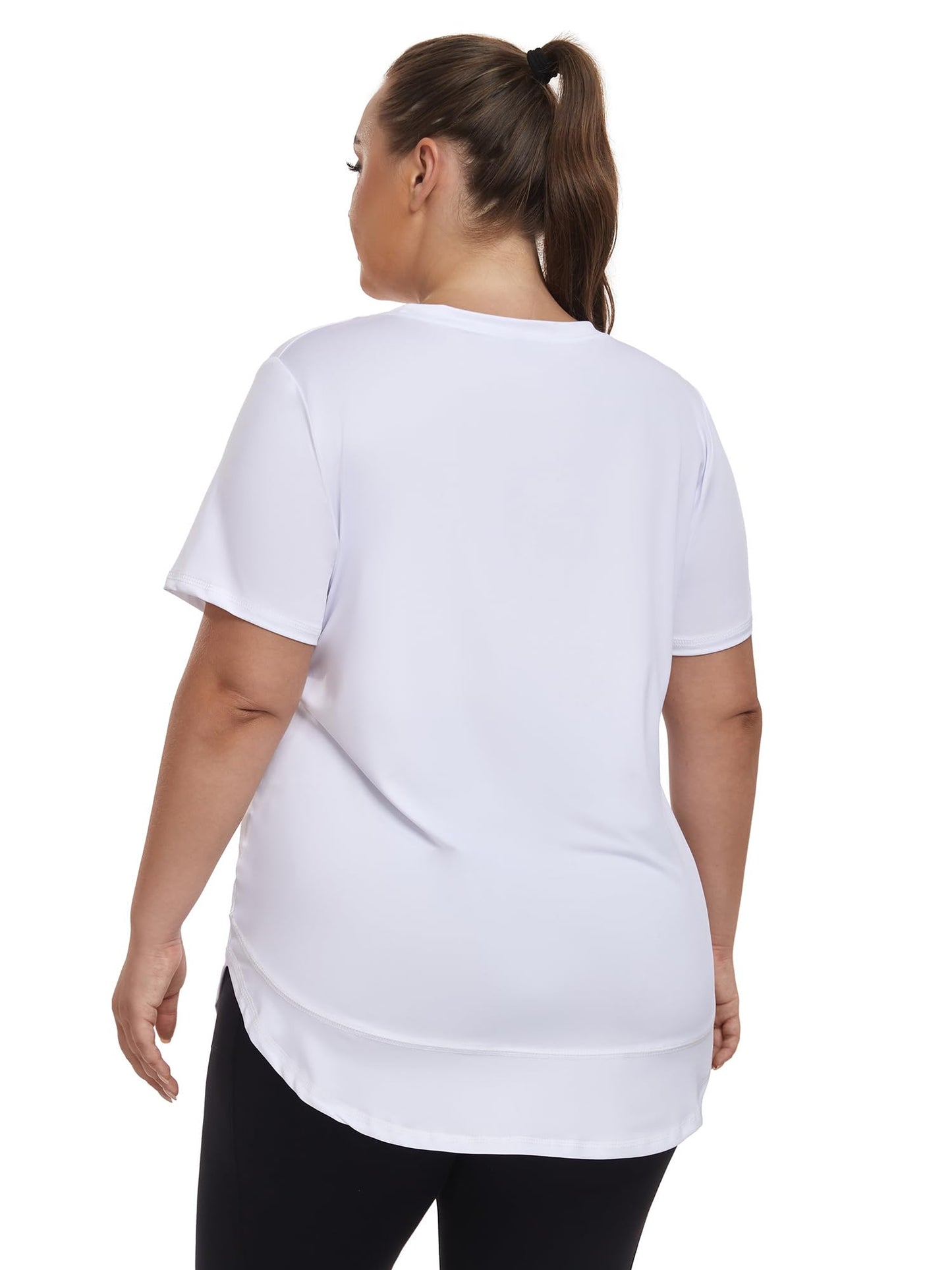 Abrooical Plus Size Women's Fitness Short Sleeve Top Crew Neck Loose Sportswear Sports Fitness Yoga Clothing White X-Large