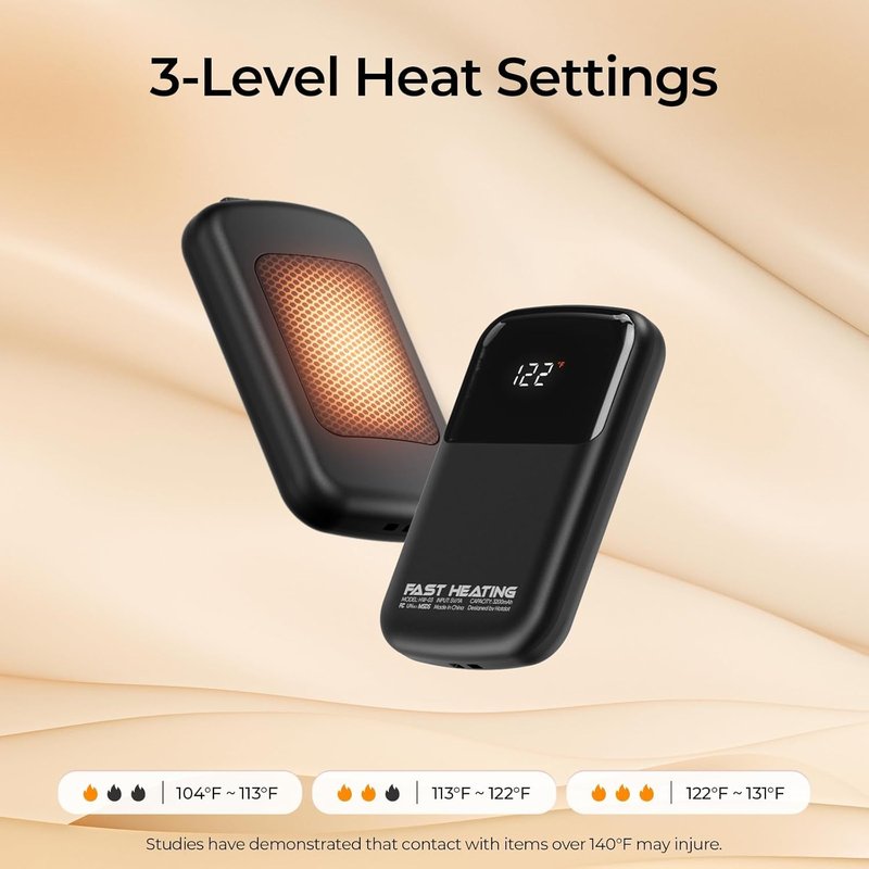 Hotdot Hand Warmers Rechargeable, Heat Levels (104–122°F), Real-Time Temp & Battery Display, Electric Hand Warmers, Fast Heating, Fits in Gloves/Pocket, Gifts for Women & Men