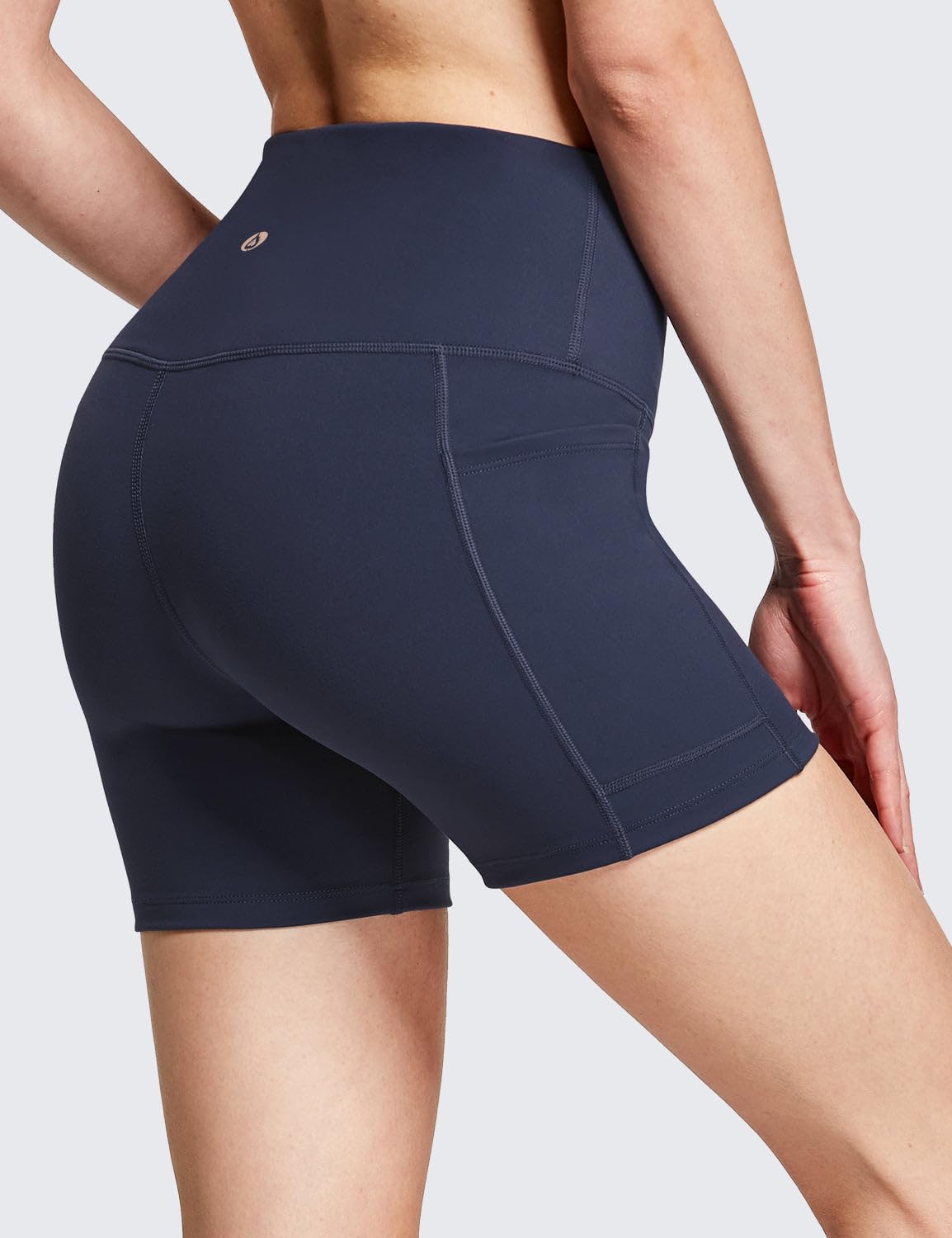 baleaf Biker Shorts Women Yoga Gym Workout Spandex Running Volleyball Tummy Control Compression with Pockets Soft 5" Blue L