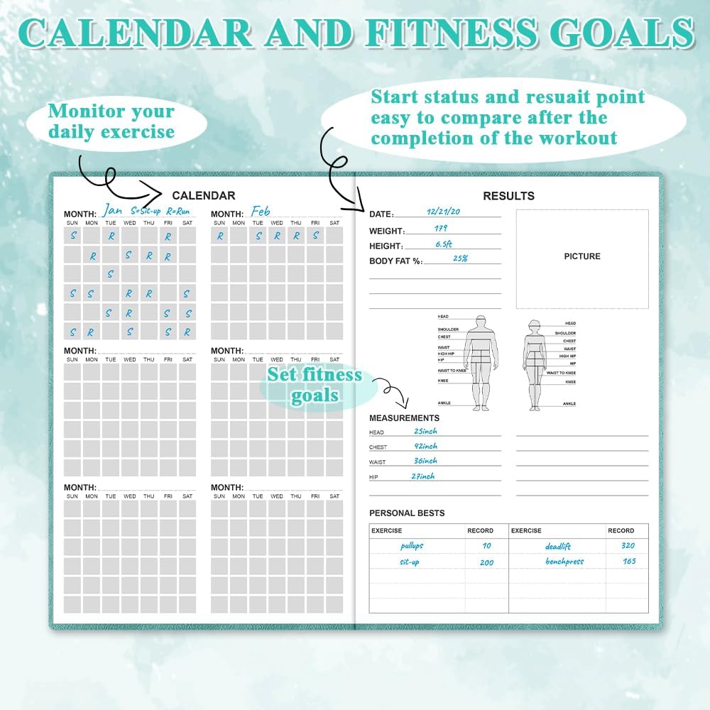 Fitness Planner - A5 Hardcover Workout Journal for Weight Loss & Bodybuilding | Daily Health Tracker in Teal