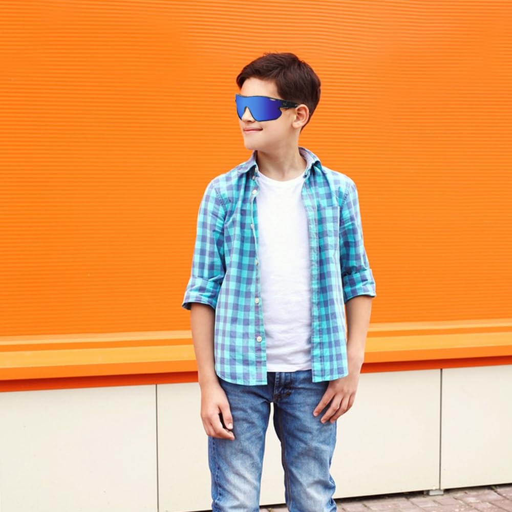 Tiokuko Kids Teens Sport Sunglasses, Polarized Baseball Sunglasses for Kids Age 6-16, UV400 Protection Youth for Cycling, Birthday Christmas Gifts for Girls Boys(TK06)