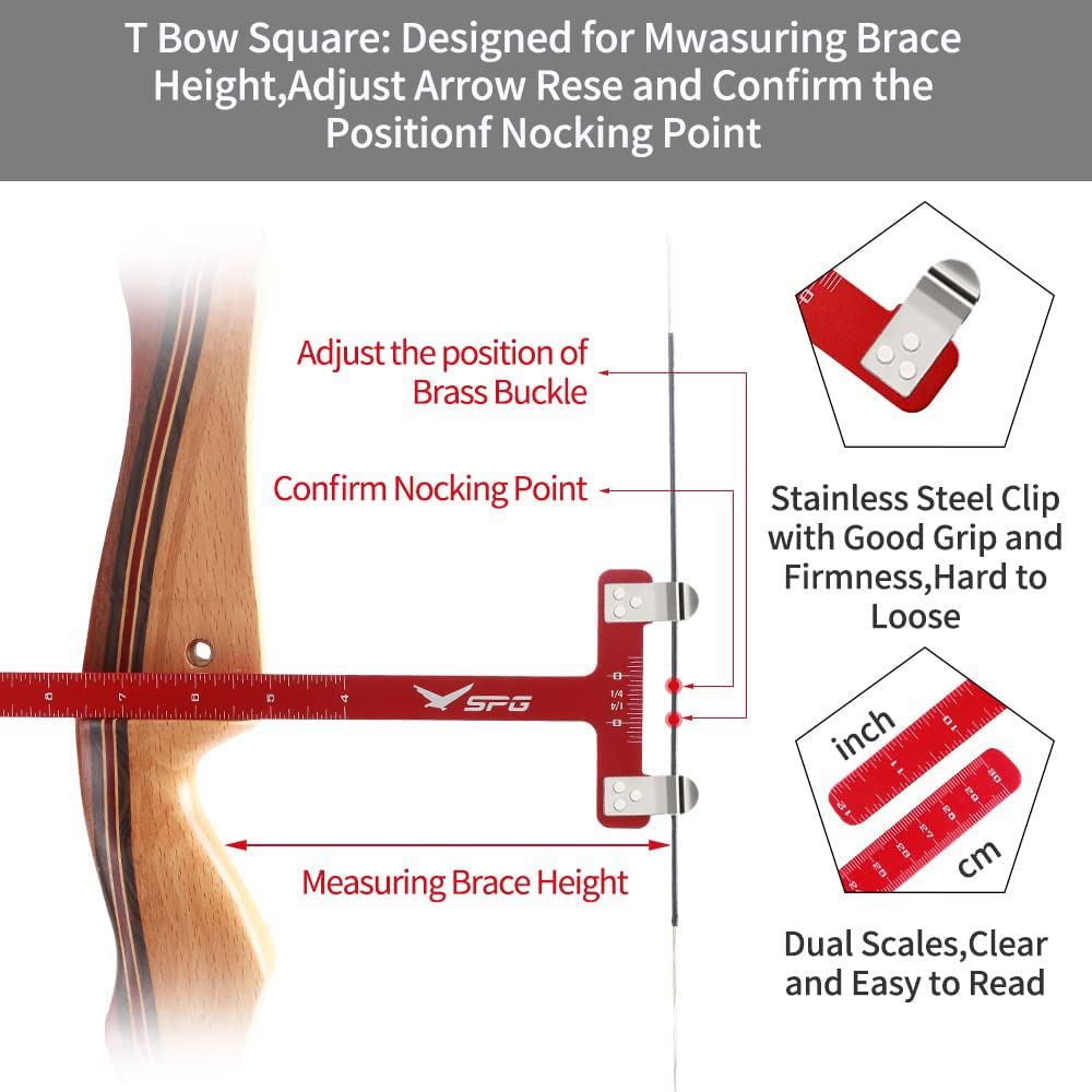 SOPOGER Archery Bow Square T Shape Bow Square Ruler Bowstring Measurement Tool Bow Turning Kit for Recurve Bow and Compound Bow Accessories (Red)