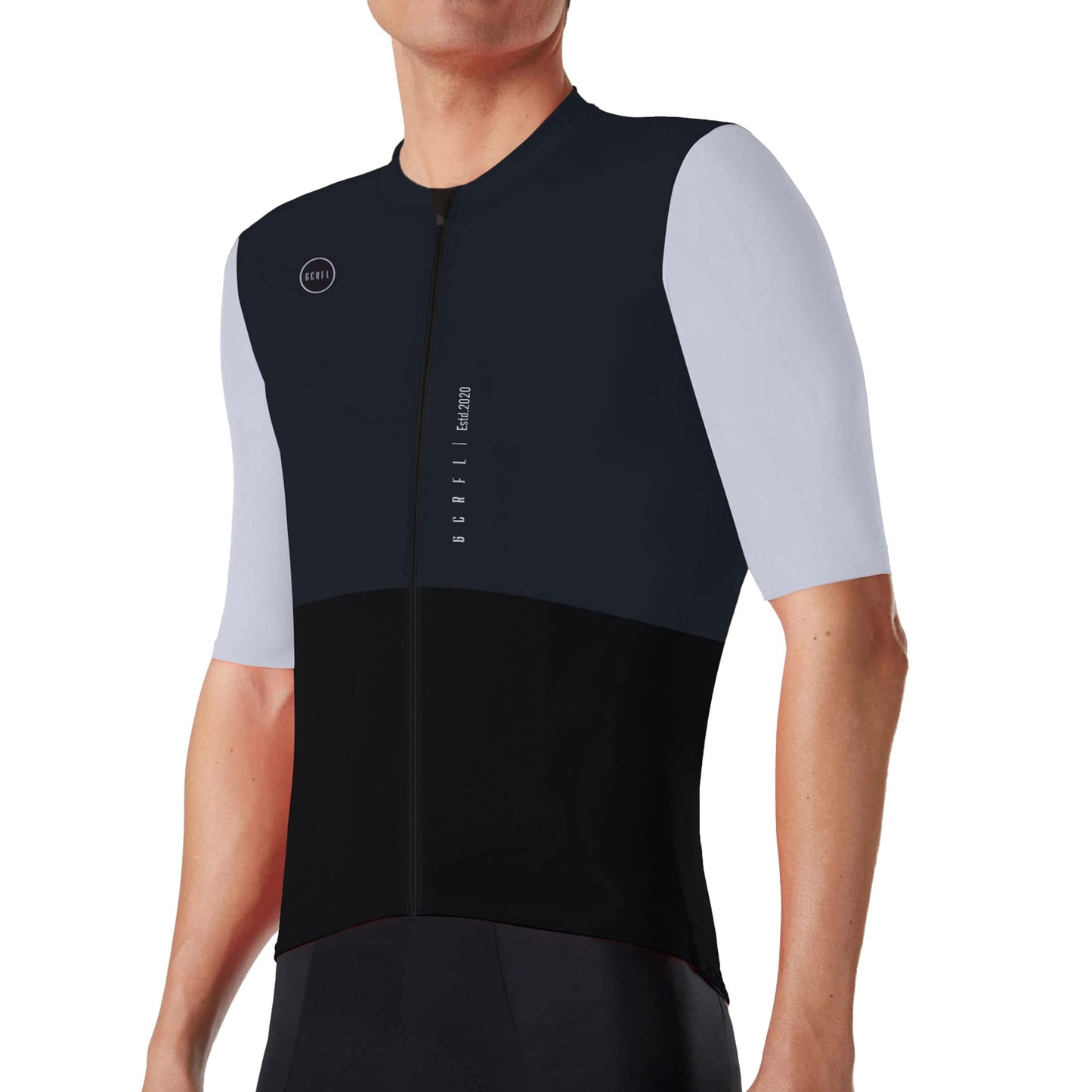 GCRFL Cycling Jersey Men Shorts Sleeves Road Bike Jersey Bicycle Tops Shirt, Zipper Pocket UPF 50+ Lightweight PRO Race Fit (Black/White, M)