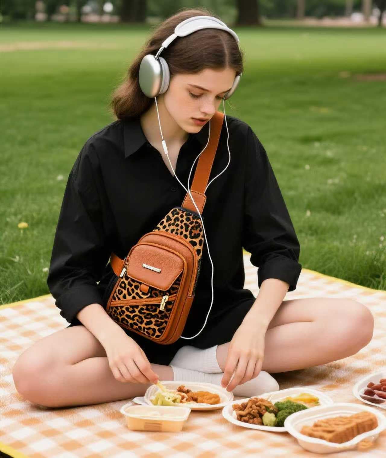 Sling Bag for Women, Leopard Print Crossbody Bag for Women Travel - Water-Repellent PU Leather-Inspired Fanny Pack with Multi-Pockets, Adjustable Strap, Ideal for Commute/Daily/Sports, /Holiday Gifts