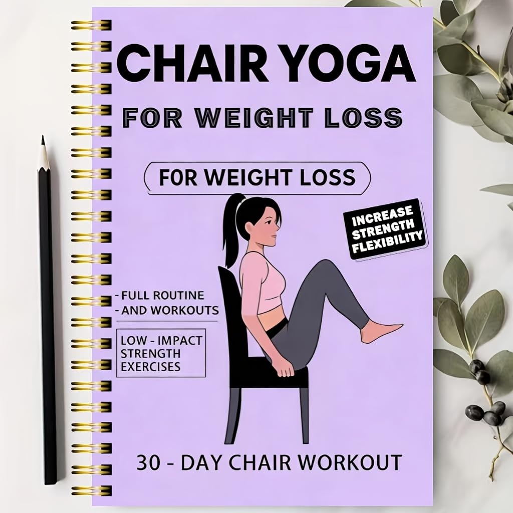 30-Day Seated Yoga Weight Loss Workout Plan And Journal – A 50-Page Illustrated Exercise Guide with Daily Yoga Practices, Meal Plans & Progress Tracking – Compact Size 5.5" × 8.3" for Home Gym Use Purple