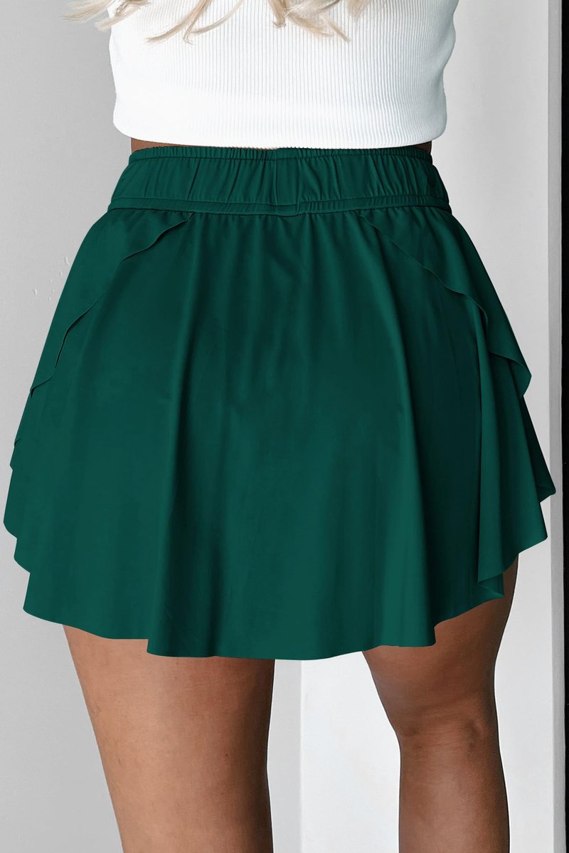 Essrite Womens Active Skorts Casual Drawstring Tennis Skirt High Waisted Athletic Mini Skorts Skirts for Workout Dark Green S