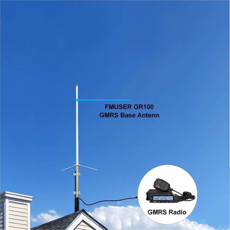 FMUSER GR100 GMRS Base Antenna, 462-467MHz, High Gain 7.5 dBi Fiberglass GMRS Base Station Antenna for GMRS Repeater, GMRS Mobile Radio Antenna with PL259 Connector