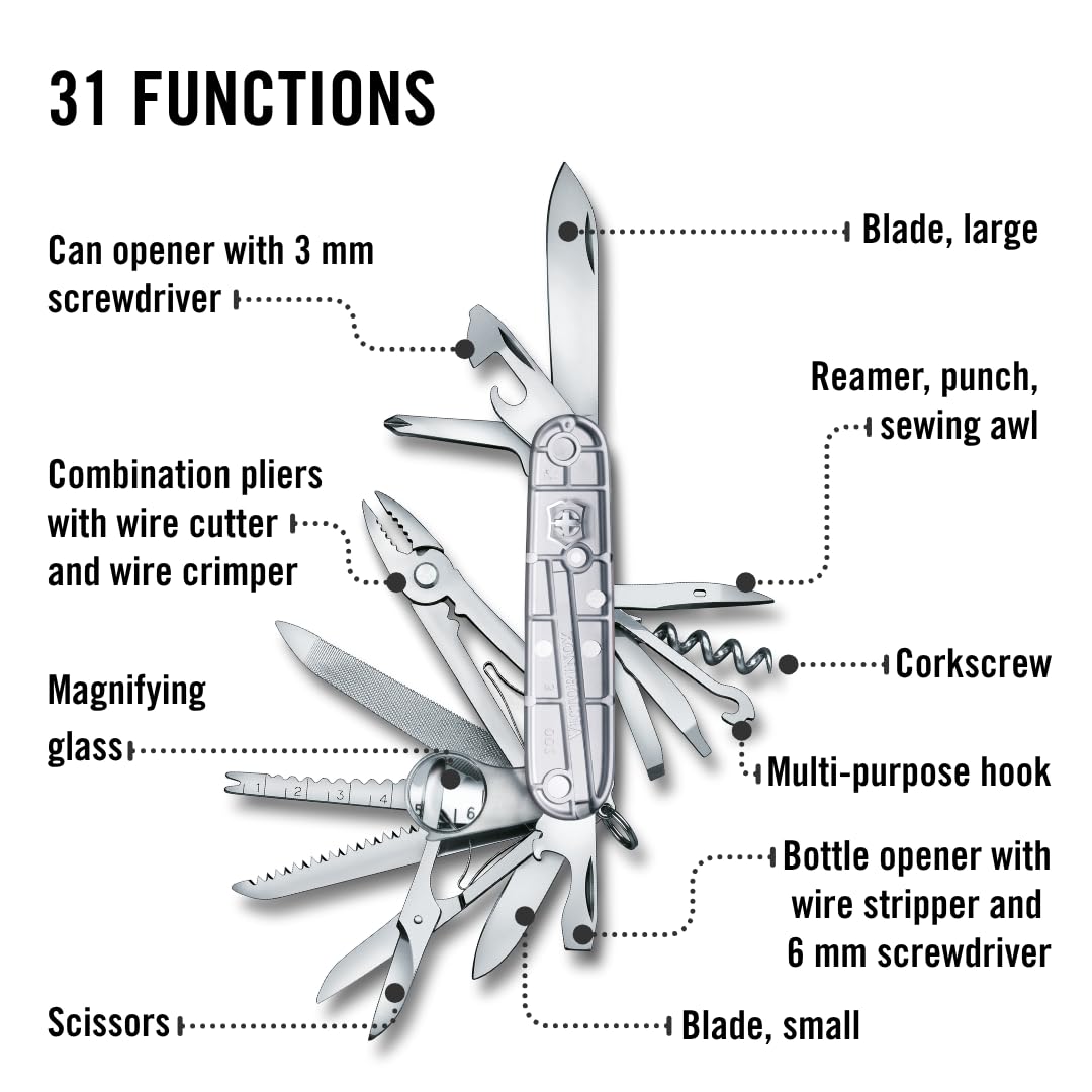 Victorinox Swiss Champ Swiss Army Pocket Knife, 33 Functions, Silvertech
