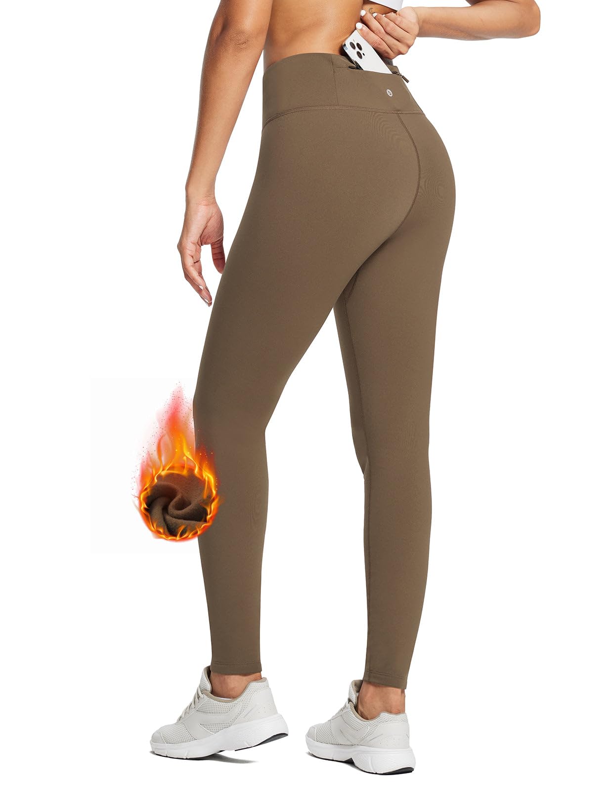 baleaf Fleece Lined Leggings for Women Water Resistant Thermal Hiking Pants Running Gear Skiing Tights Cold Weather Brown S
