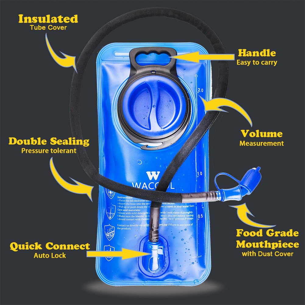 WACOOL 2L 2.5L 3L BPA Free PEVA Hydration Pack Bladder Leak-Proof Water Reservoir (Hydration Bladder with Cleaning Kit, 2L)