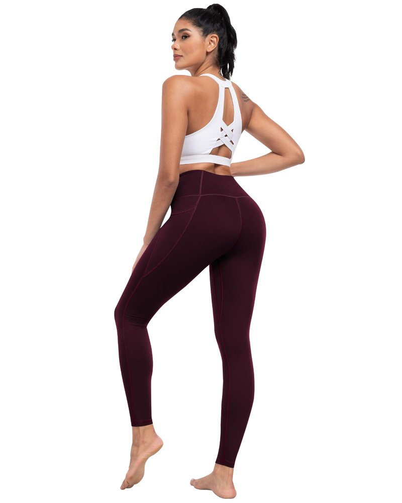 ATHVOTAR Leggings with Pockets for Women, 7 Packs High Waisted Workout Tummy Control Yoga Pants Black/Gray/Navy/Burgundy/Army Green/Dark Brown/Cassis XL