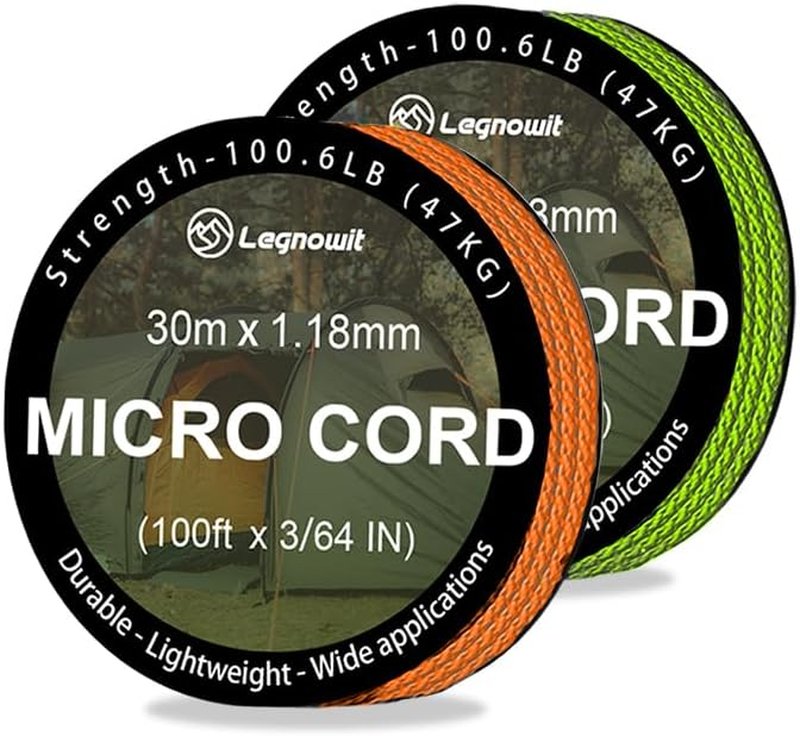 Micro Paracord - 1.18mm x 100ft Thin Braided Utility Cord for DIY, Crafting & Camping | 2 Pack