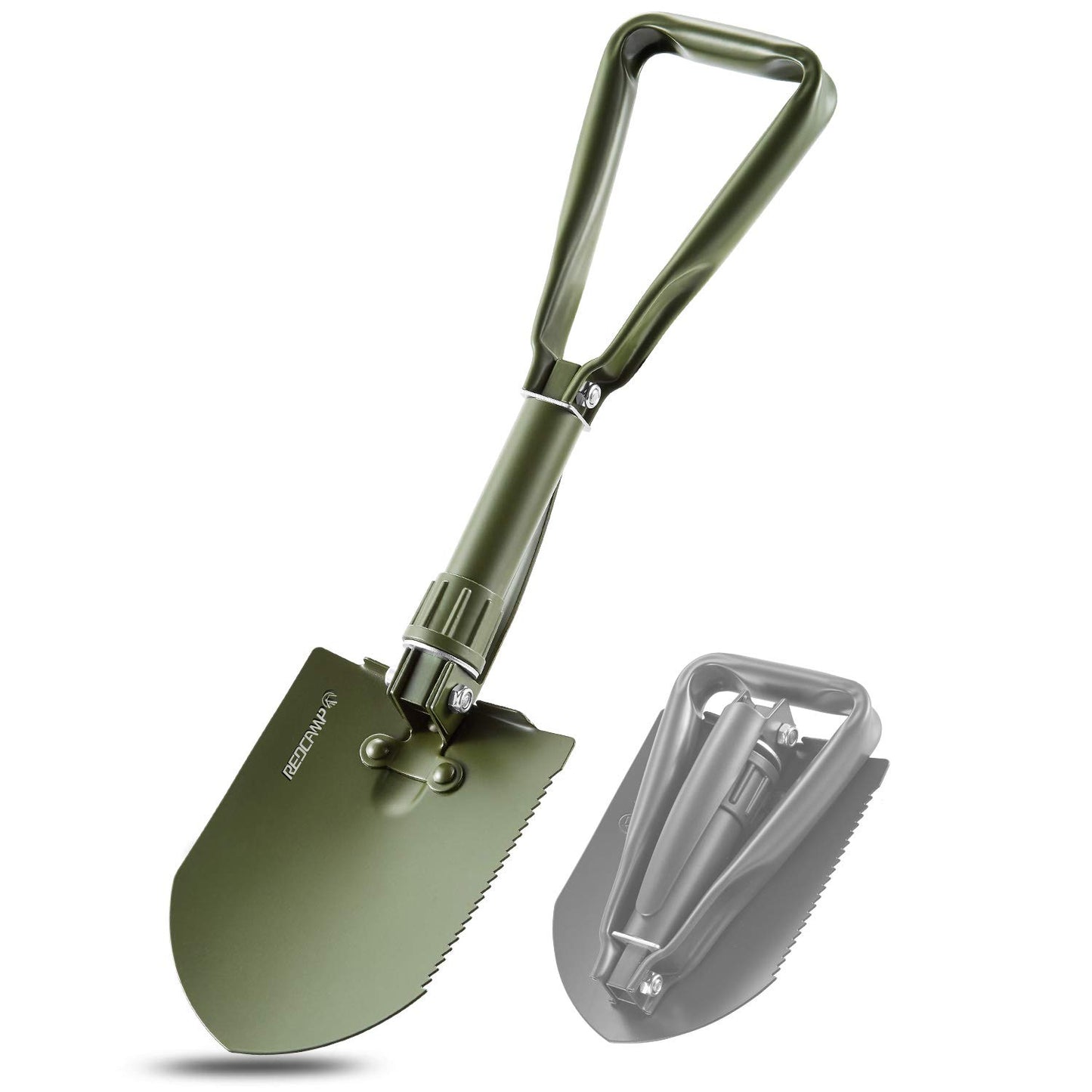 REDCAMP 22.8’‘ Military Folding Camping Shovel，High Carbon Steel Entrenching Tool Tri-fold Handle Shovel with Cover，Green 2.5lbs