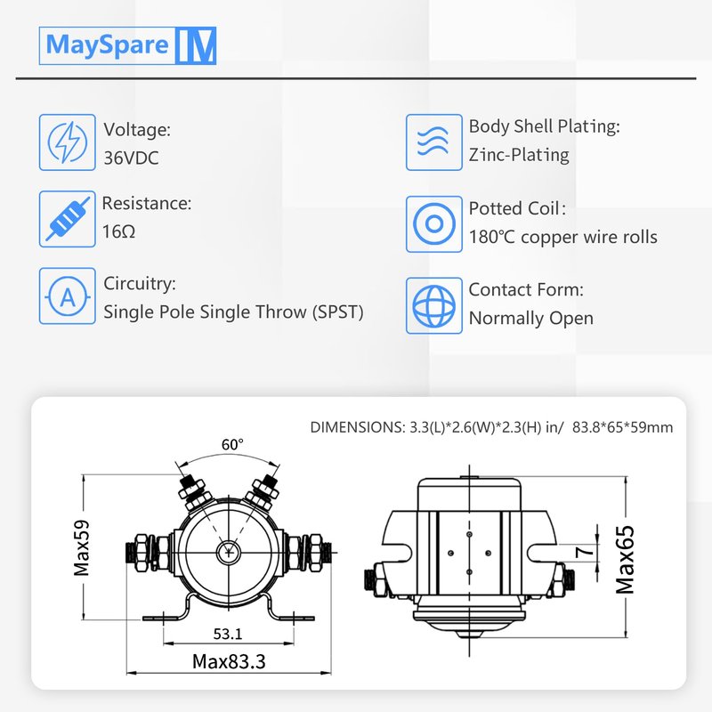 MaySpare 36 Volt ezgo Solenoid, EZGO Electric Golf Car Relay #70 Series Relay Replaces E-Z-Go Electric Golf Cart 27855G01, 11761G1, 27855G02, 31680G1, 3016