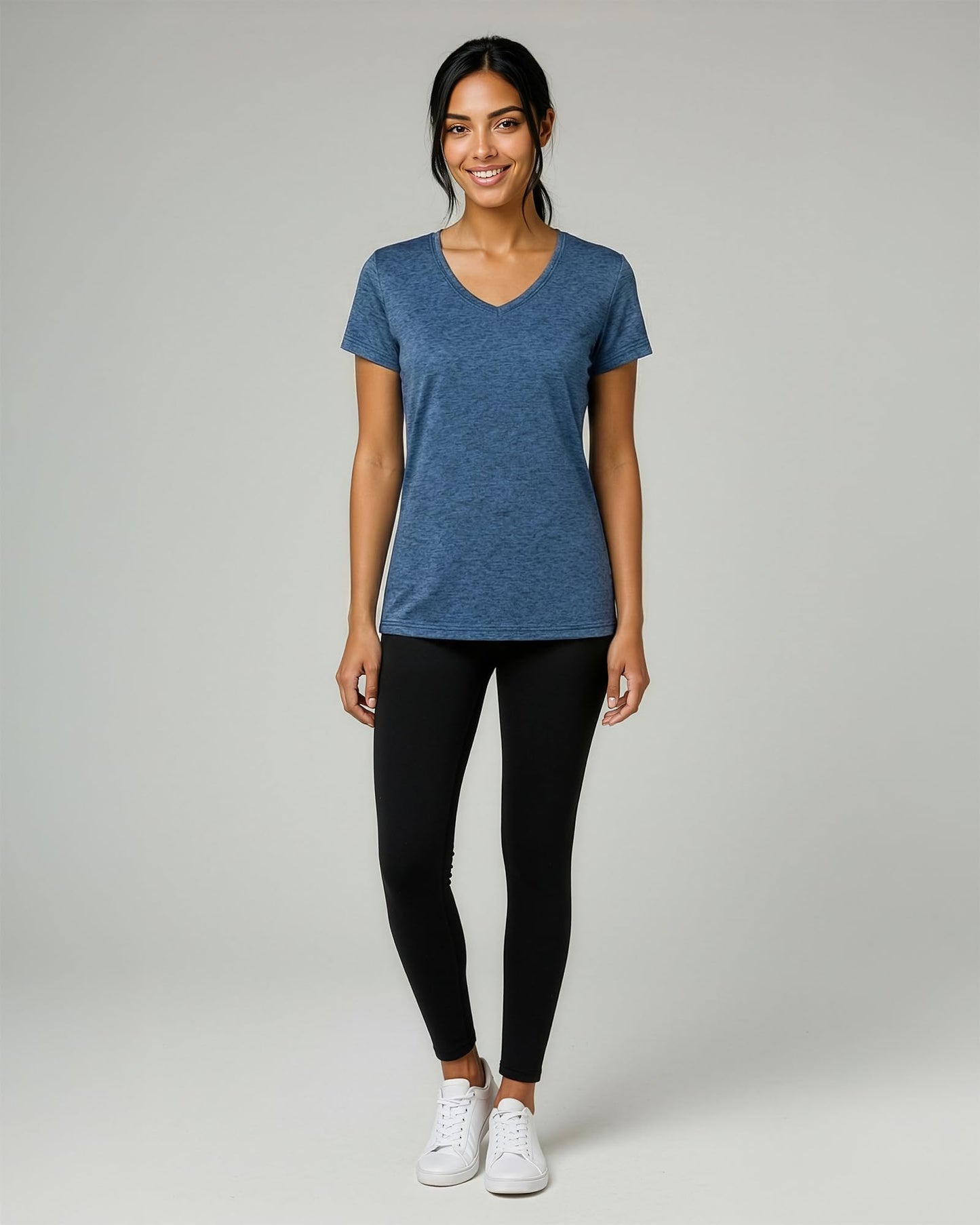 Real Essentials 5 Pack: Women's Dry-Fit Short Sleeve V Neck T Shirt Workout Fitness Yoga Top Tee, Set 8, XL