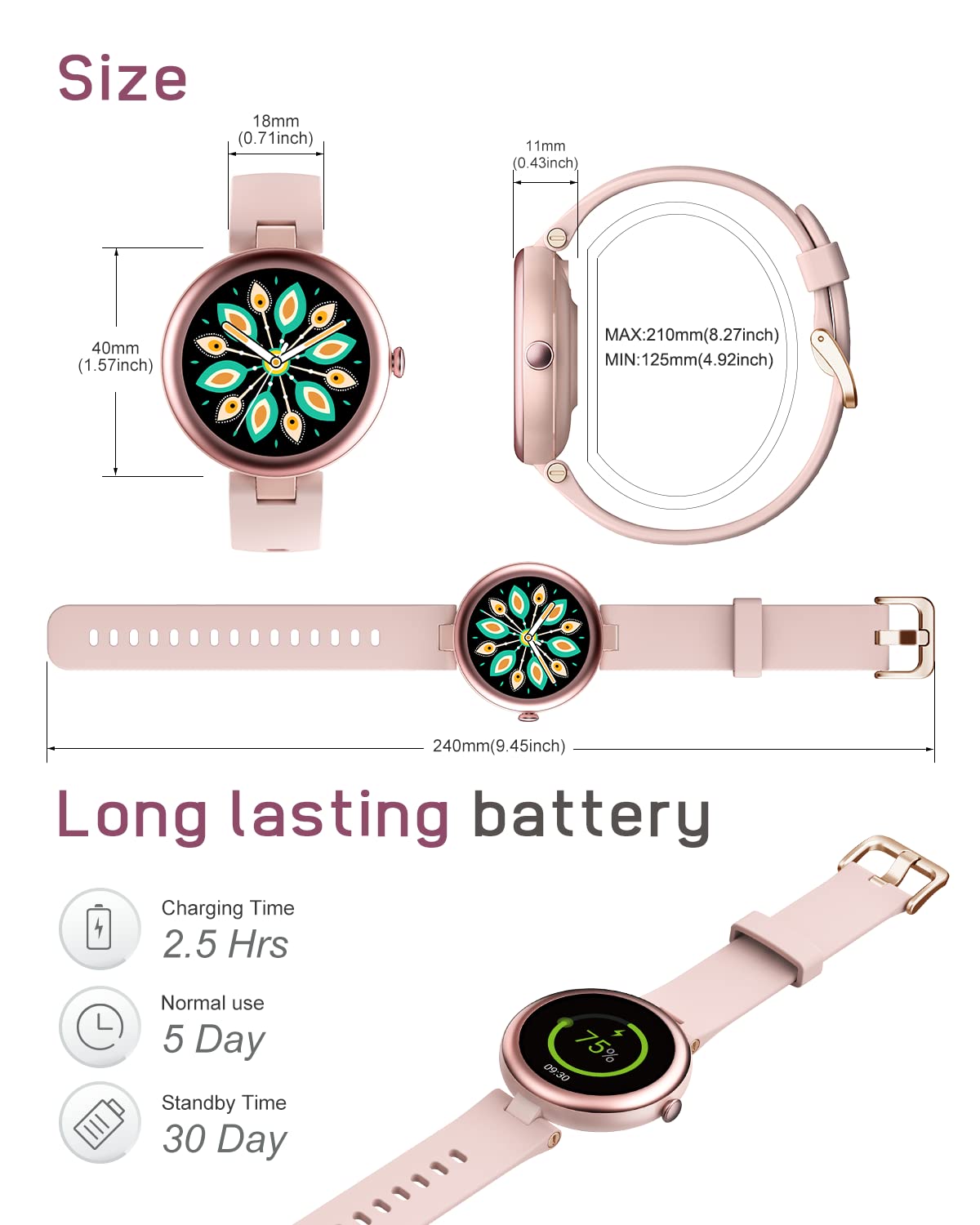 Fitness Watches for Women, Fitness Tracker Gifts for Women Mom Round Smartwatch Compatible with iPhone Android Phones with Heart Rate Monitor Pedometer Sleep Tracker Steps Counter Waterproof Pink