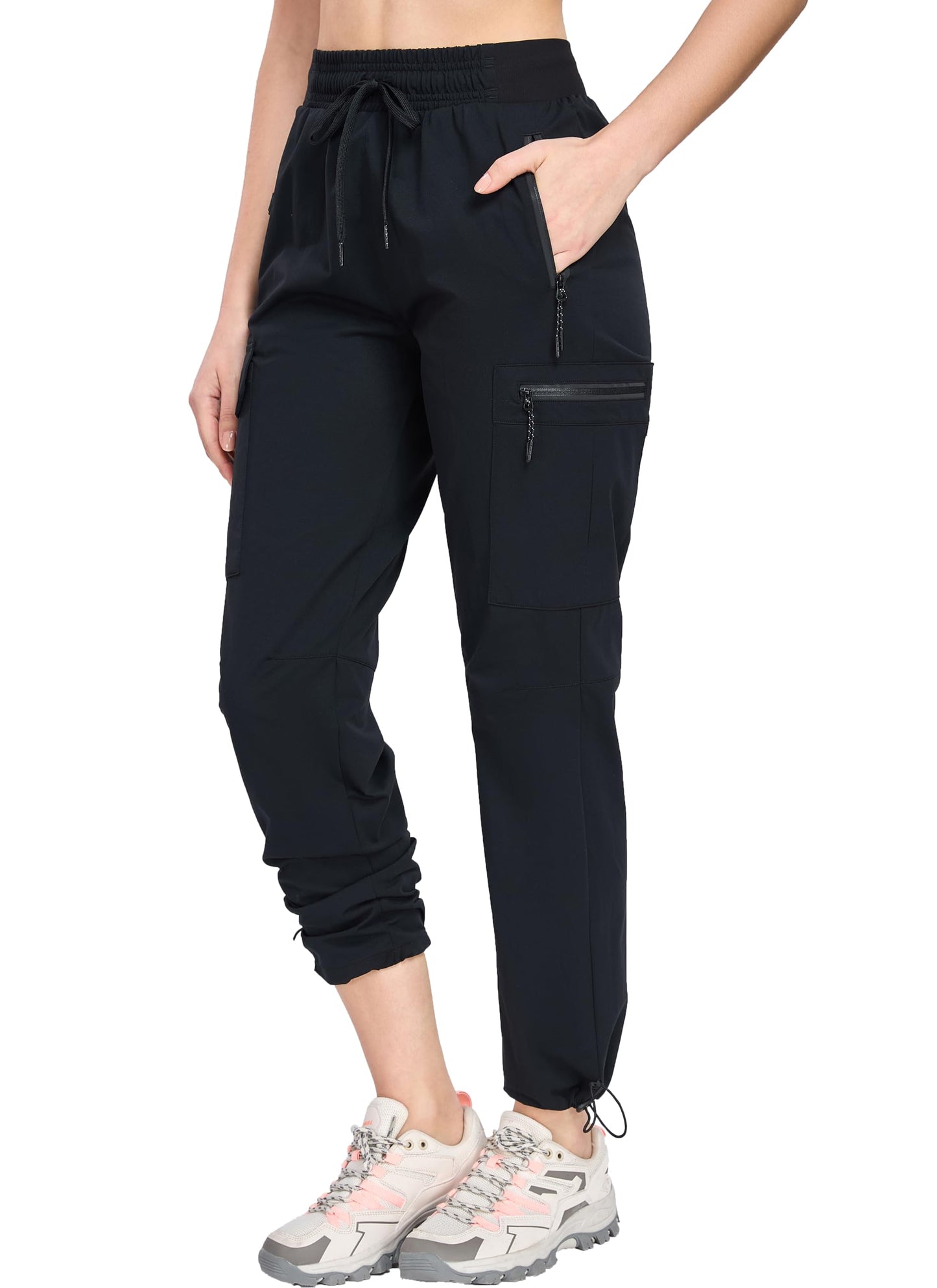 Oalka Women's Hiking Pants Water Resistant Quick Dry Cargo Black L