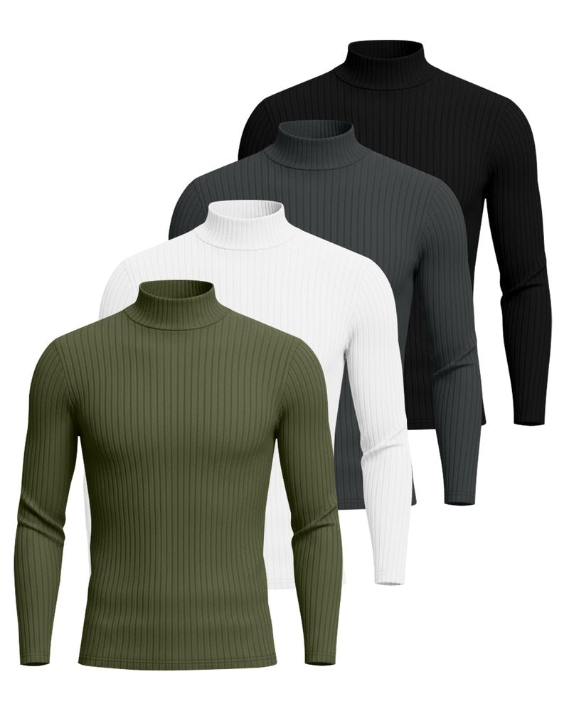 Sweetyweee 4 Pack Men's Mock Turtleneck T-Shirts Cotton Ribbed Knitted Long Sleeve Pullover Slim Fit Casual Basic Sweaters(Army Green, White, Dark Gray, Black,Medium)
