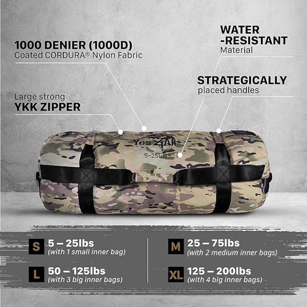 Yes4All Workout Sandbags, Heavy Duty Sandbags - Camouflage - S