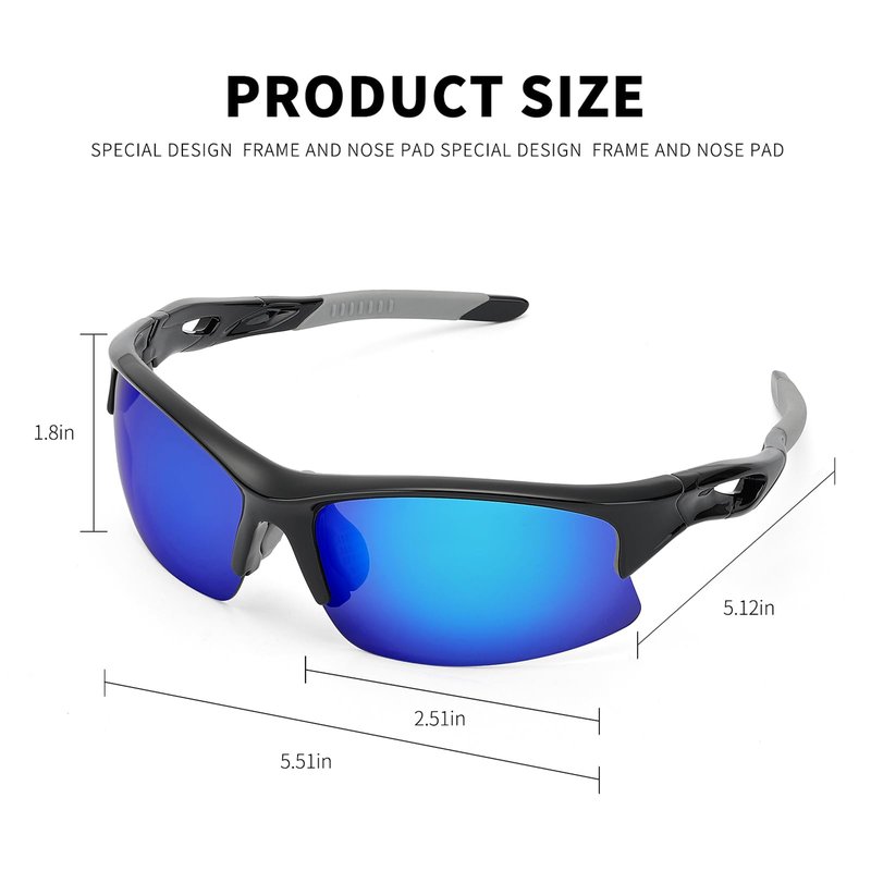 Polarized Sports Sunglasses for Men Women – UV400 Protection Semi Rimless Shades Sun Glasses TR90 Frame for Cycling Fishing Running
