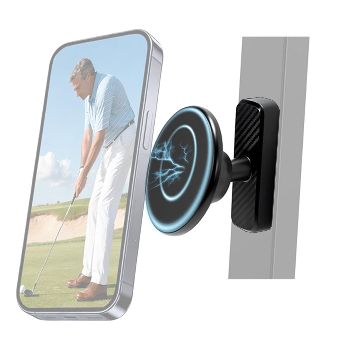 Nkmooxe Magnetic Phone Mount, Golf Cart Accessory, 360° Rotatable and Adjustable, Compatible with MagSafe iPhone and All Smartphones, Suitable for Refrigerator, Shelves, Kitchen, Gym, etc
