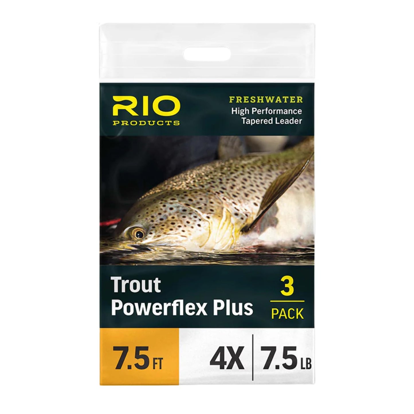 RIO Products Trout Powerflex Plus Leader, Pre-Tied Loop for Easy Rigging, High Performance Tapered Leader Line, Clear, 7.5FT, Pack of 3, 5X