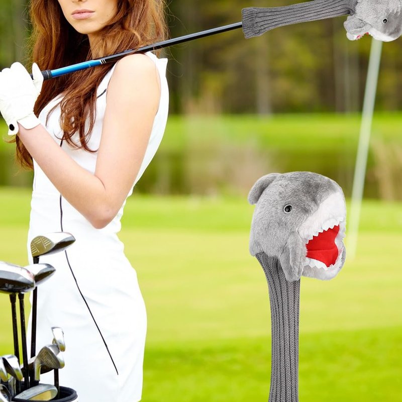 Joyzan Golf Headcovers, Knit Club Head Cover Shark Plush Cloth Portable Putter Driver Protector Funny Animal Handmade Protection Accessories Long Neck Pom Well Fairway Hybrid Woods Set Bag Men Women
