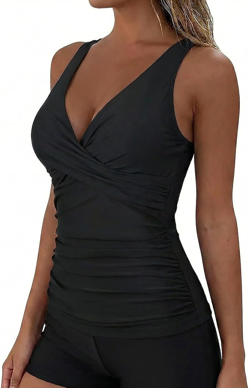 Underwire Tankini Top for Women - Twist V Neck, Ruched Tummy Control | Ideal for Big Busts