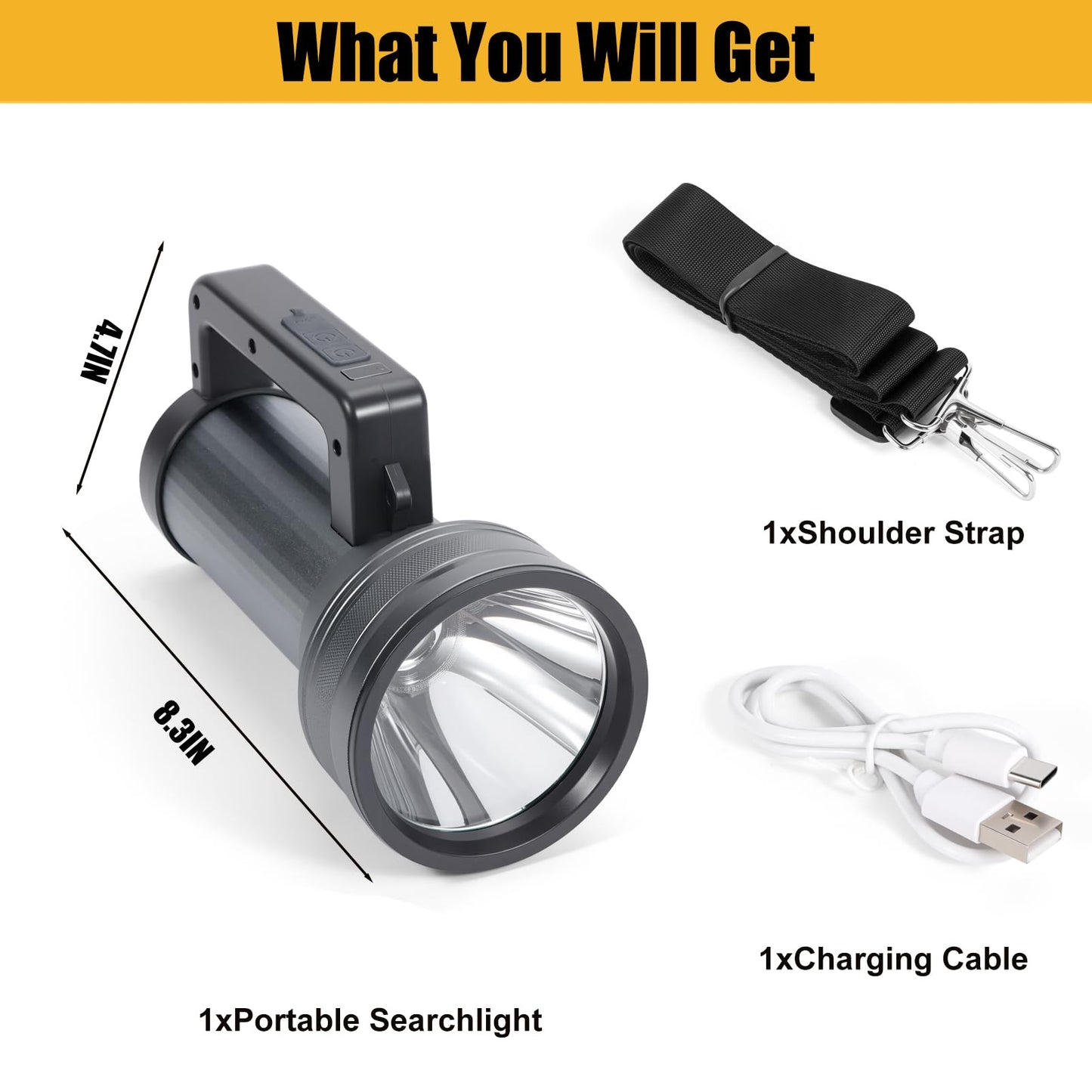 Rechargeable LED Flashlight with Power Display, 4 Light Modes, High Lumens Handheld Torch, Dual Switch, Waterproof Portable Flashlight for Camping, Hiking, Indoor and Outdoor Use (LK6017-White light)