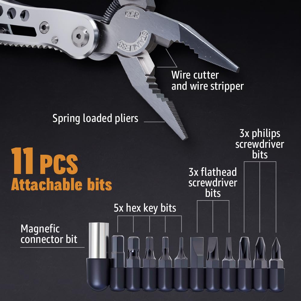 Multitool 24-in-1 with Mini Tools Knife Pliers and 11 Bits - Multi Tool All in One Multi Function Gear for Men Best Multi-tool Kit for Work EDC Camping Backpacking Survival - Great Gift for Men 2238