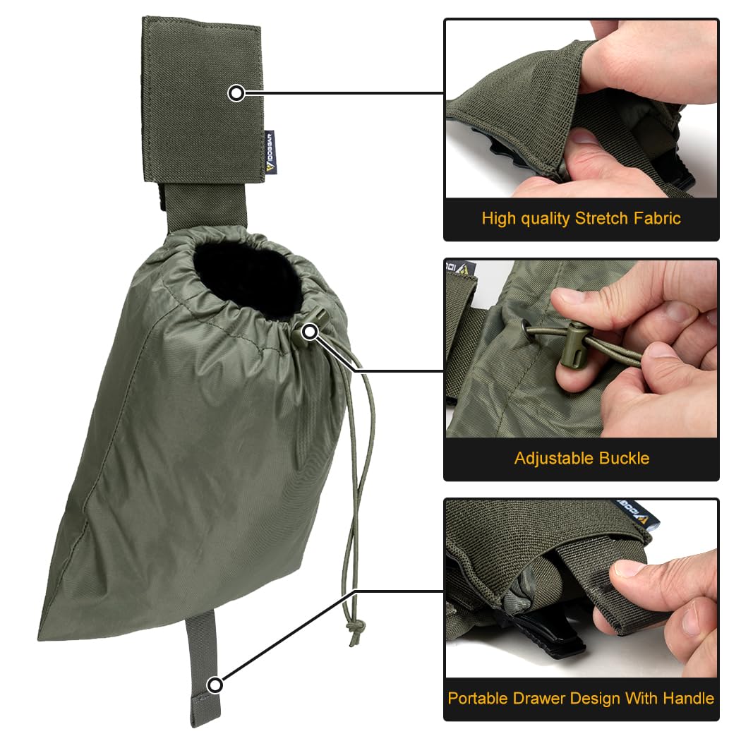 IDOGEAR SPORTS Tactical MOLLE Folding Dump Pouch Utility Tool Pouch Roll Up Quick-Release Magazine Waist Pouch Compact Storage for Outdoor Airsoft Paintball (Ranger Green)