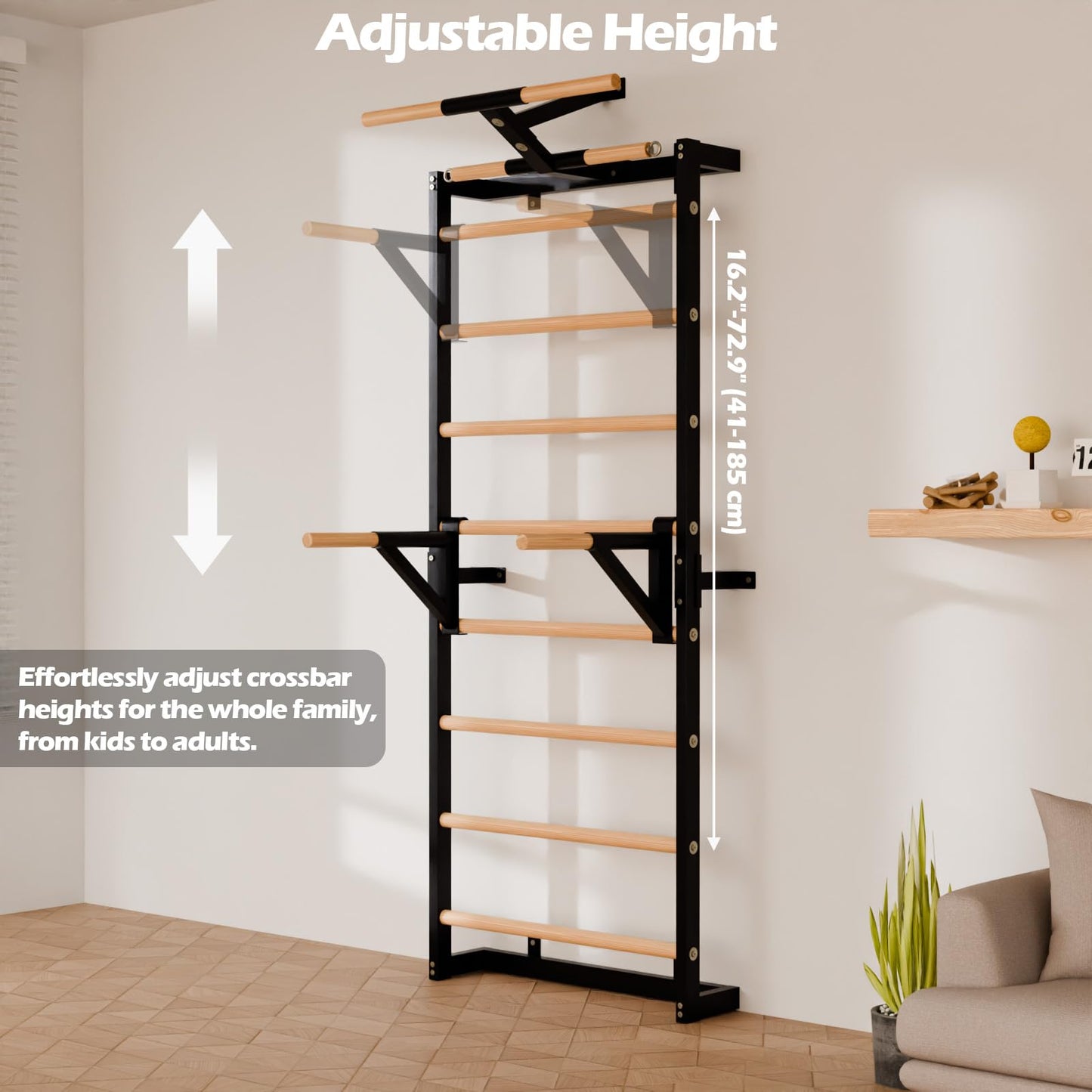 Gsskny Adjustable Dip Bar Attachment for Swedish Ladder | Non-Slip Double-Bar Handles | Heavy Duty Parallel Bars | Quick-Install Dip Bars Height & Width Adjustable, Only Dip Bar Attachment