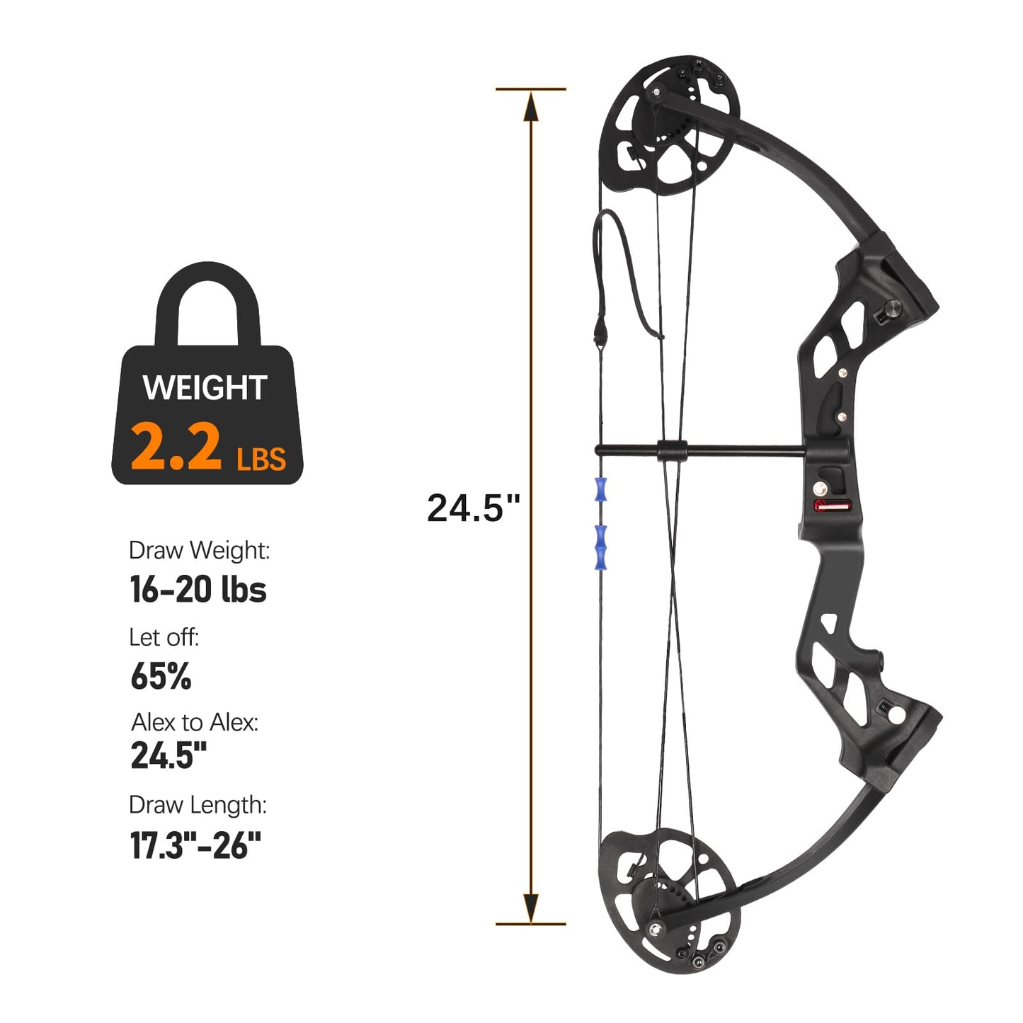 WUXLISTY Compound Bow and Arrow for Youth and Beginner, Archery Bow Set, 16-20 lbs Draw Weight, 17.3"-26" Draw Length (Black)