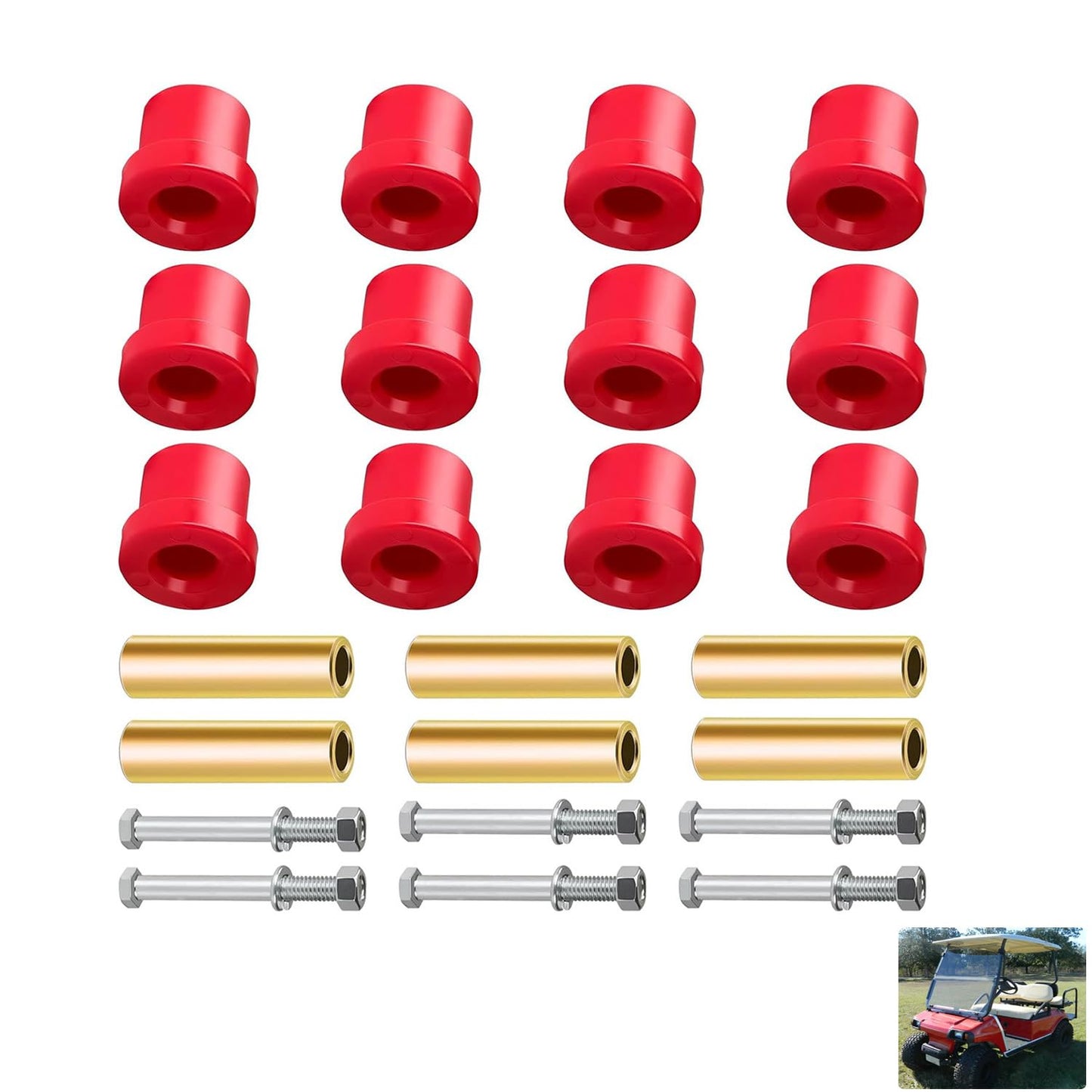 DRIVE UP Golf Cart Bushings Kit for Club Car DS, Rear Spring Red Polyurethane Bushings Sleeves and Screw Set for Club Car DS 1992-Up Gas and Electric Models OEM 1015583 1012303 8755
