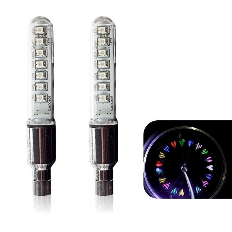 Arwrilt 2 PCS Led Bike Wheel Lights, Waterproof Bike Spoke Lights, Multi-Patterned Change Neon Flashing Lamp Bicycle Tire Valve Stem Light (Multicolored)