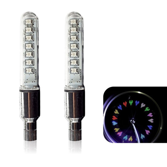 Arwrilt 2 PCS Led Bike Wheel Lights, Waterproof Bike Spoke Lights, Multi-Patterned Change Neon Flashing Lamp Bicycle Tire Valve Stem Light (Multicolored)