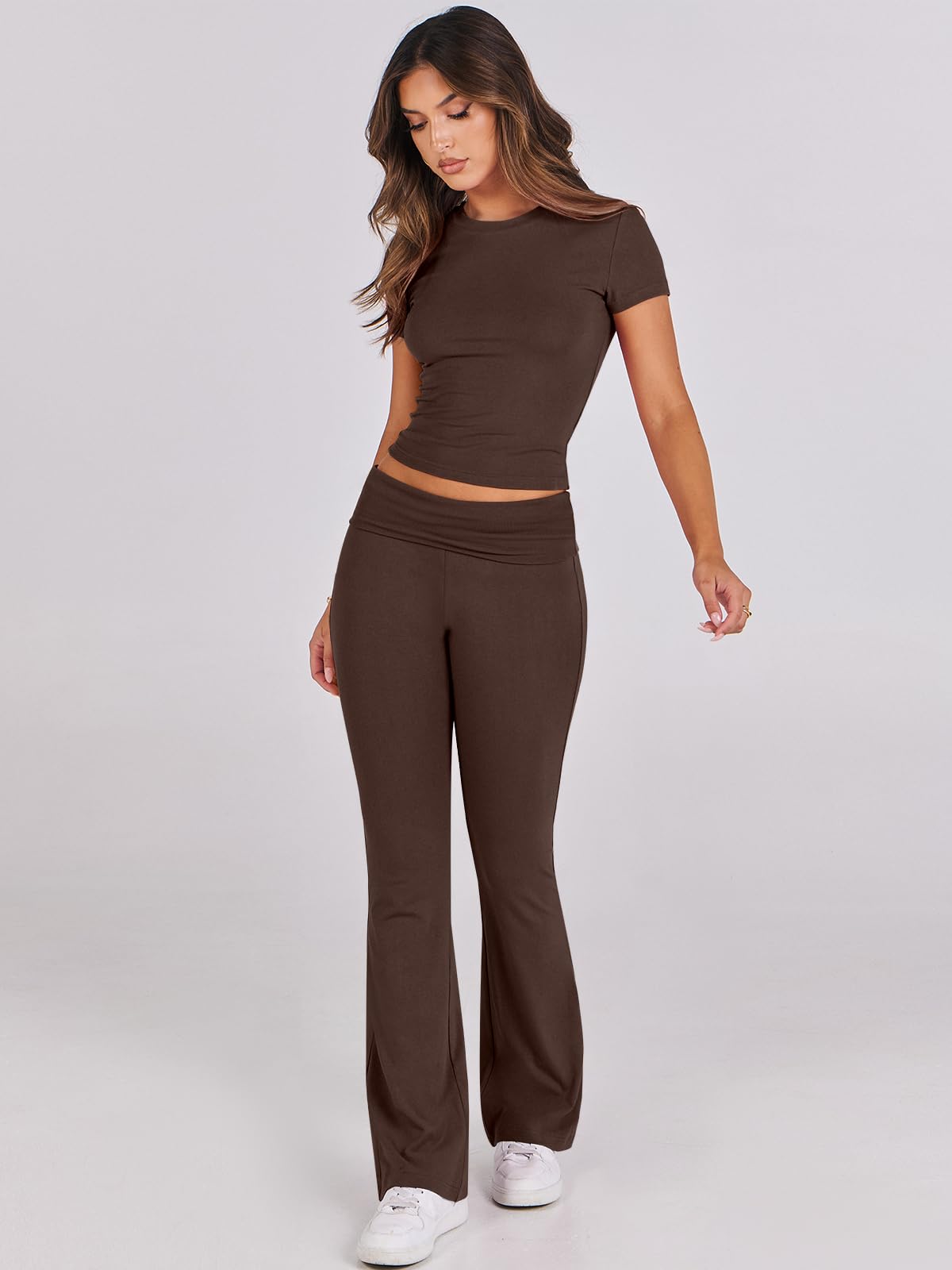 ANRABESS 2 Piece Lounge sets for Women Brown M