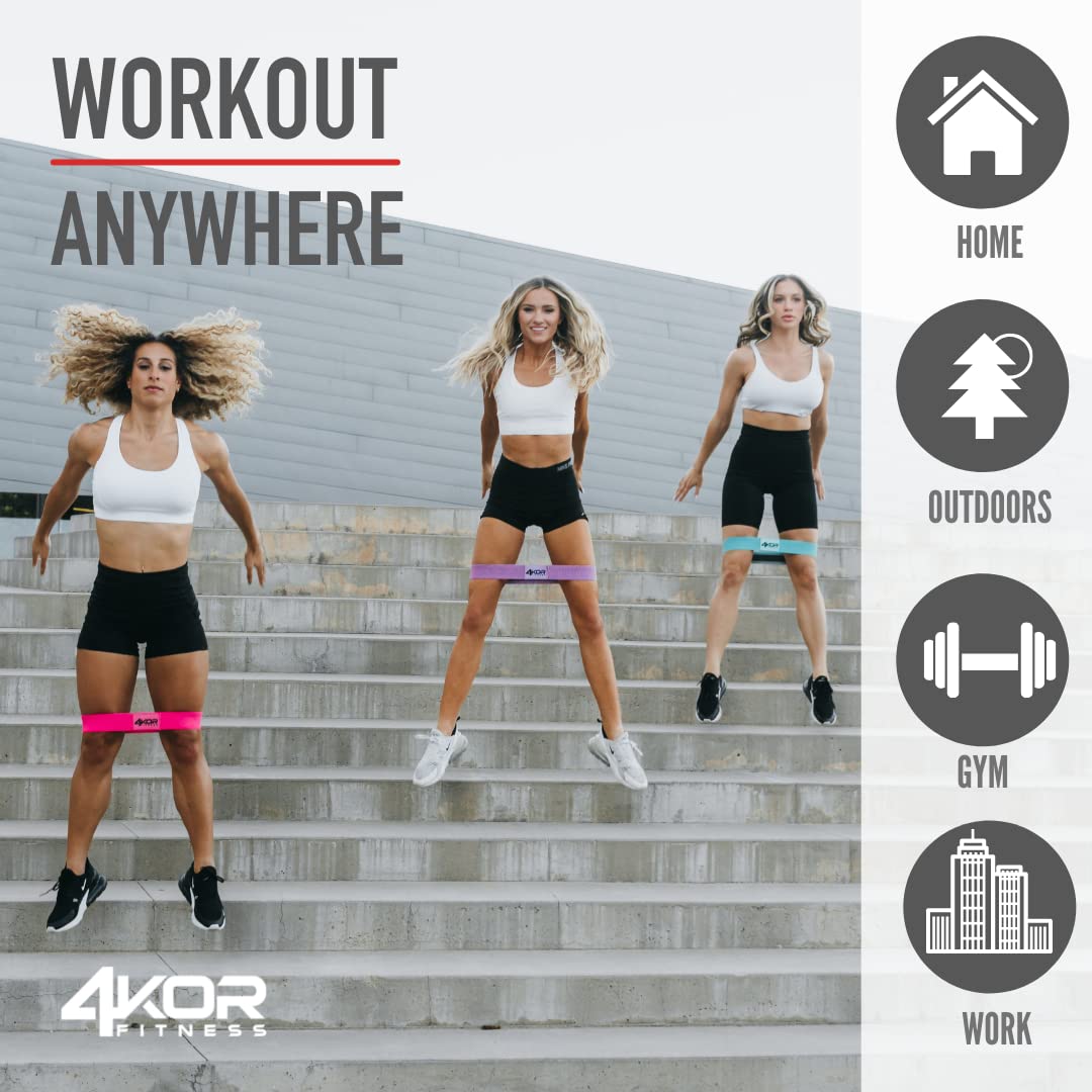 4KOR Resistance Fit Bands - Set of 3 | Tone & Lift Glutes, Arms & Legs - Exercise Band for Strength Training, 2 inch Wide Soft Fabric - 3 Levels of Comfortable Resistance