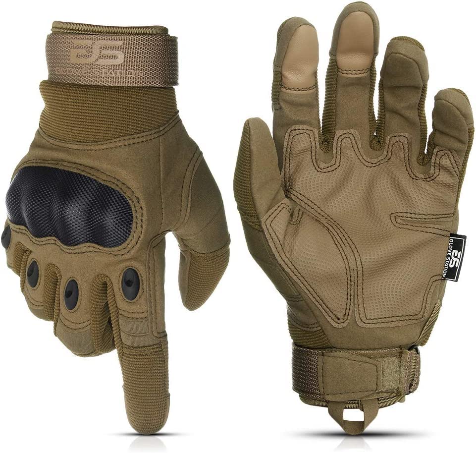 Glove Station - Tactical Shooting Hard Knuckle Gloves for Men and Woman with Touchscreen Fingers - Durable and Comfortable Hand-Gear for Outdoor Work Shooting and Hunting - Tan/Medium