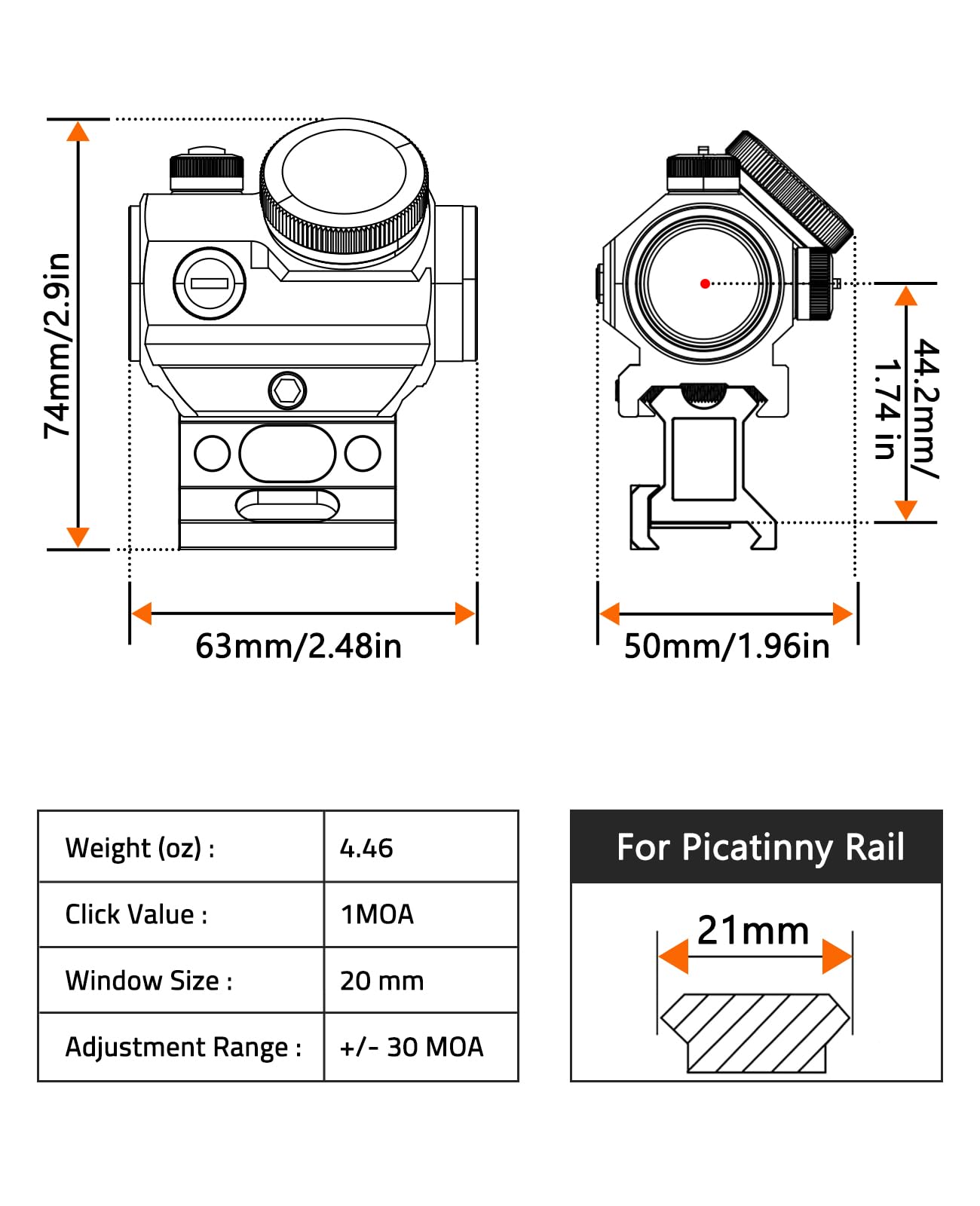 MidTen Rechargeable Red Dot Sight, 1x20mm 2 MOA Red Dot, Waterproof & Shockproof & Fog-Proof Chargeable Red Dot Scope with Lower 1/3 Co-Witness Riser