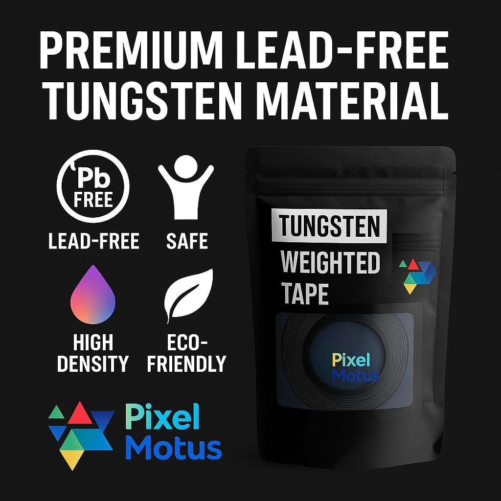Pixel Motus Tungsten Weighted Tape for Pickleball Paddles, Tennis Rackets & Golf Clubs – 60 Inch Roll, 1g Per Inch – Non-Toxic Lead-Free High Density Strips – Add Power, Balance & Expand Sweet Spot