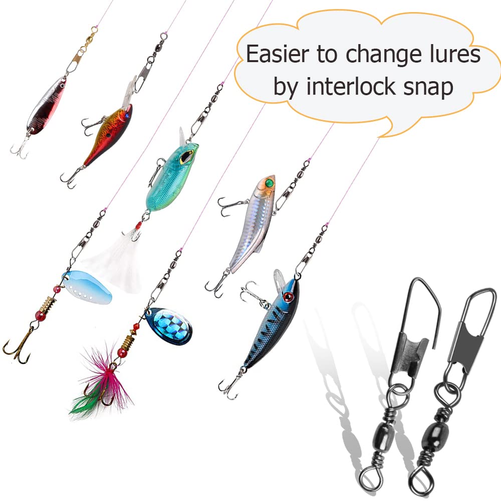 AGOOL Barrel Swivel Snap Kit - 50pcs Barrel Swivels with Safety Snaps High Strength Fishing Quick Connect Snap Swivels with Solid Ring Fishing Tackle Accessories Box Kit Size 4#,6#,8#,10#,12#,14#