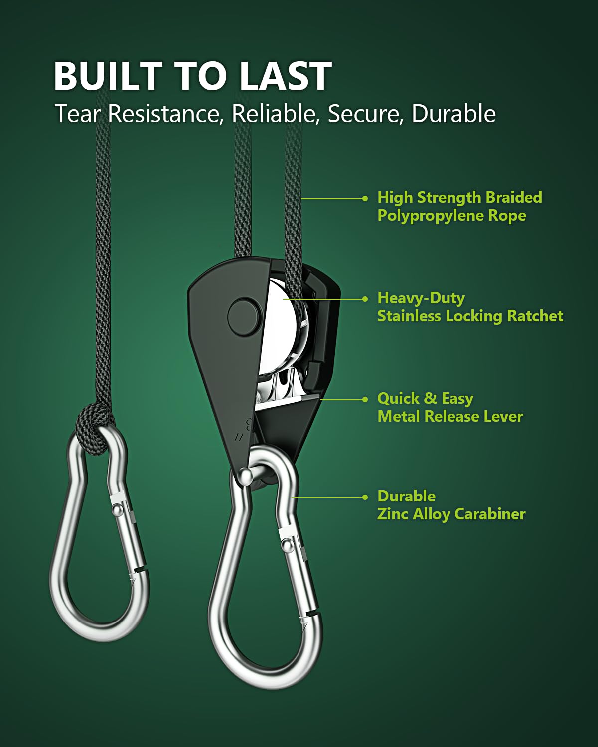 STAYGROW 4-Pack 1/8" Rope Hanger, Heavy Duty Ratchet Tie Down Strap