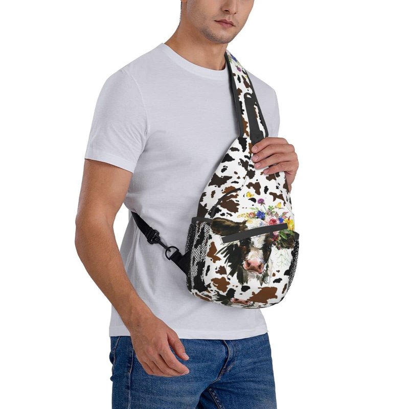 Luirioe Cow Print Sling Bag Crossbody Backpack Hiking Travel Daypack Chest Bag Lightweight Shoulder Bag For Women Men