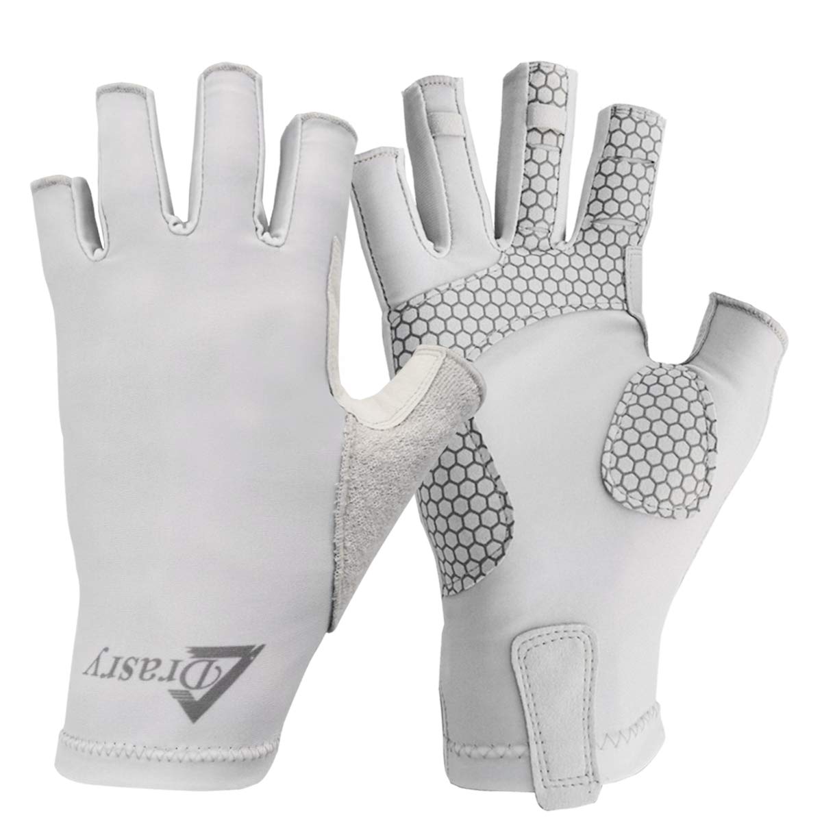 Drasry UV Protection Fishing Fingerless Gloves Men Women UPF 50+ SPF for Fishing Kayak Paddling Hiking Sailing Rowing Sun Gloves Gray L