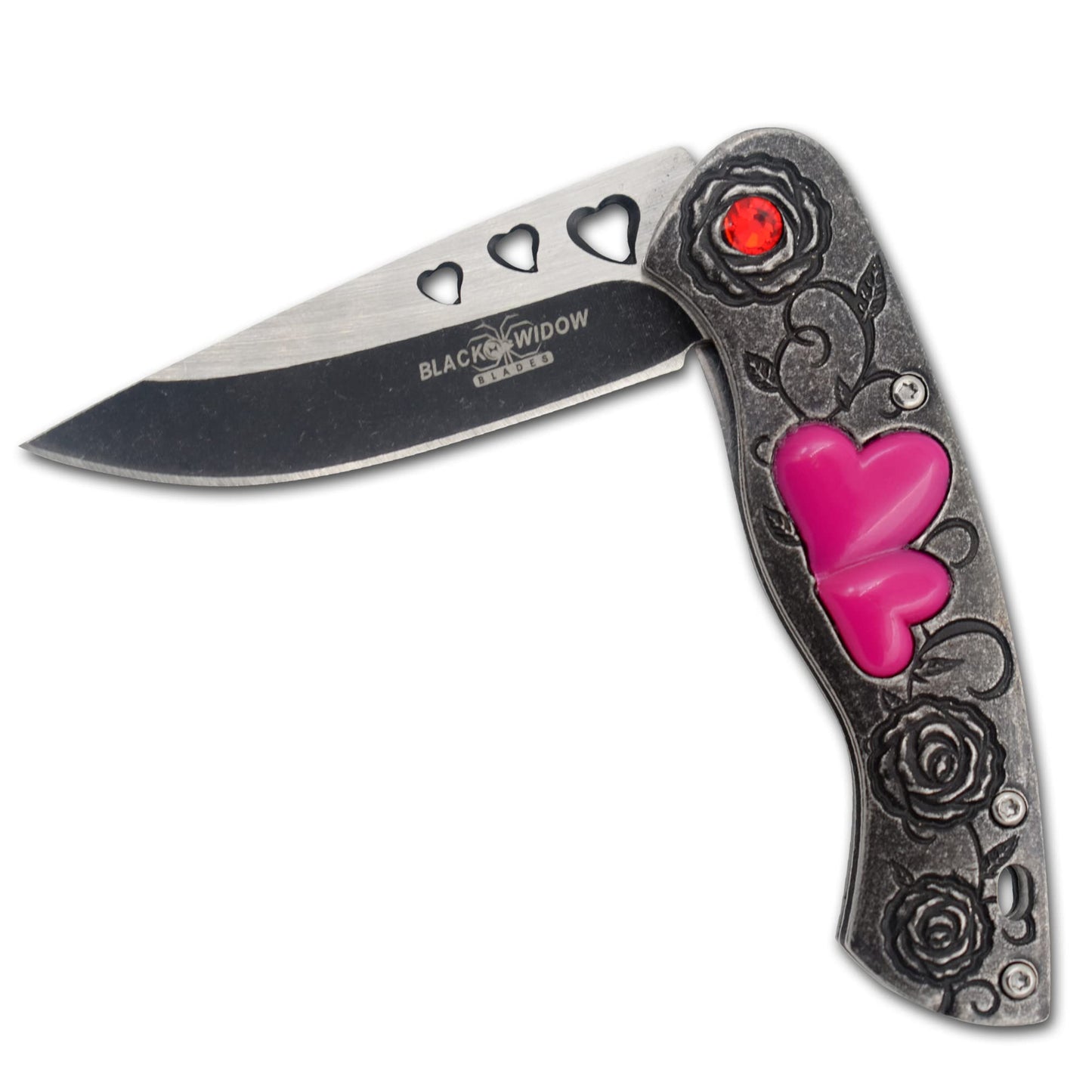 Snake Eye Tactical 7" Cupid Heart Ladies Valentines day Pocket Knife with LOVE Pocket Clip Included (Grey)