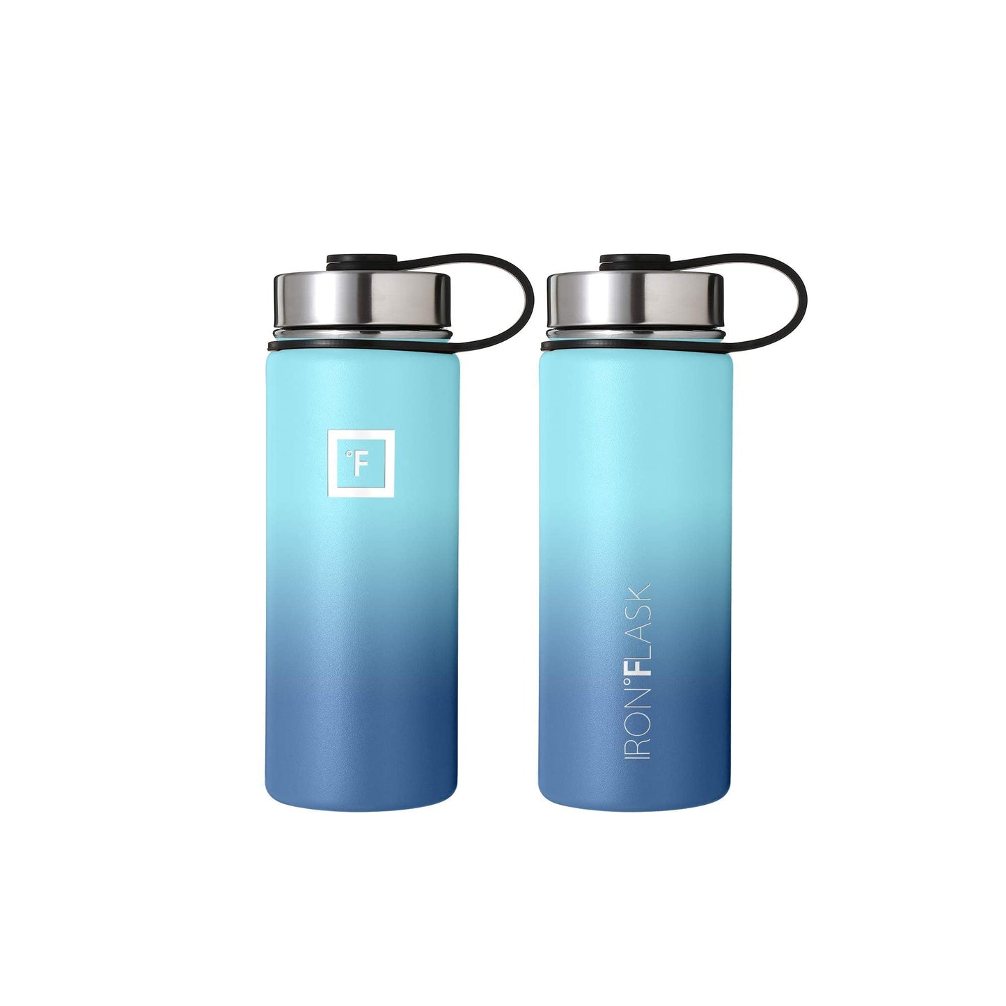 IRON °FLASK Sports Water Bottle - Wide Mouth with 3 Spout Lids - Stainless Steel Gym & Outdoor Bottles for Men, Women & Kids - Double Walled, Insulated Thermos, Metal Canteen - Aquamarine, 18 Oz