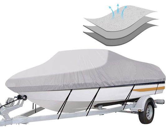 iCOVER Trailerable Boat Cover- 16'-18.5' Heavy Duty Waterproof Tarp Covers with Storage Bag, Fits V-Hull, Fish&Ski, Pro-Style, Fishing, Runabout, Bass Boats, up to 16ft-18.5ft Long X 94" Wide