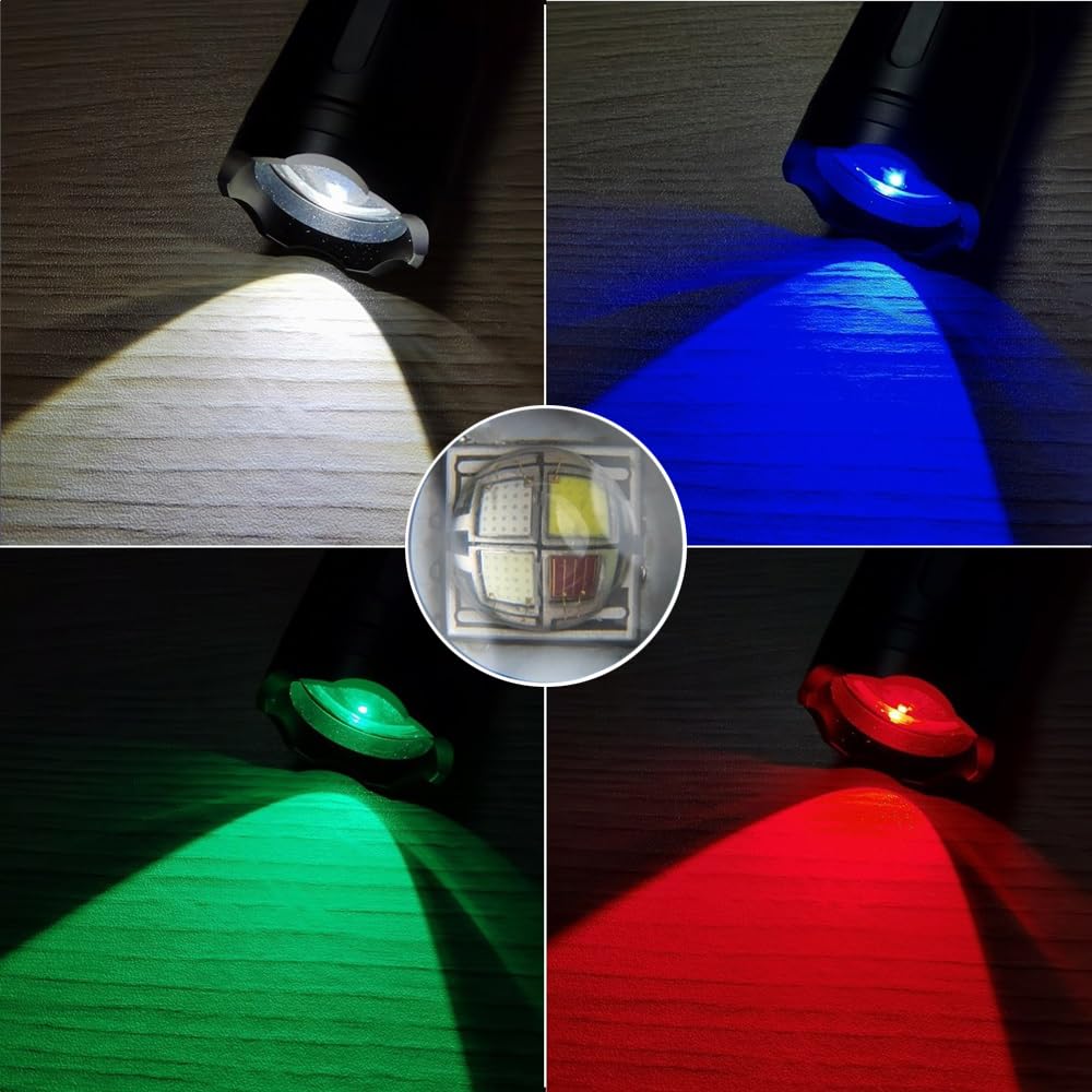 ALONEFIRE SV96 RGBW Multi-Color LED Flashlight USB-C Rechargeable Zoomable Red Green Blue White Light for Astronomy Hunting with Battery